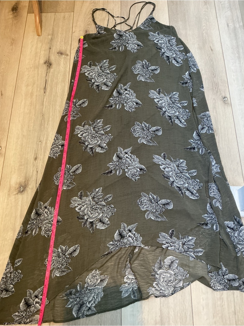 Love Stitch Olive Green Floral Maxi Dress with Black & White Print - Picture 8 of 10